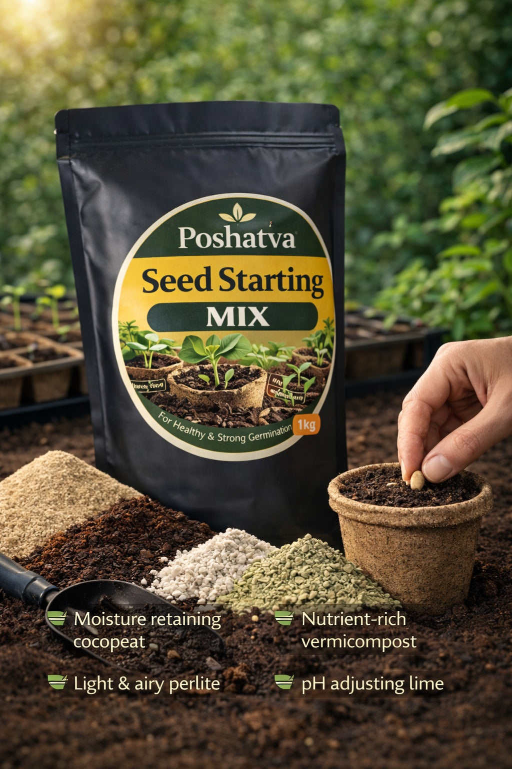 Sowing seeds with Poshatva Seed Starting Mix