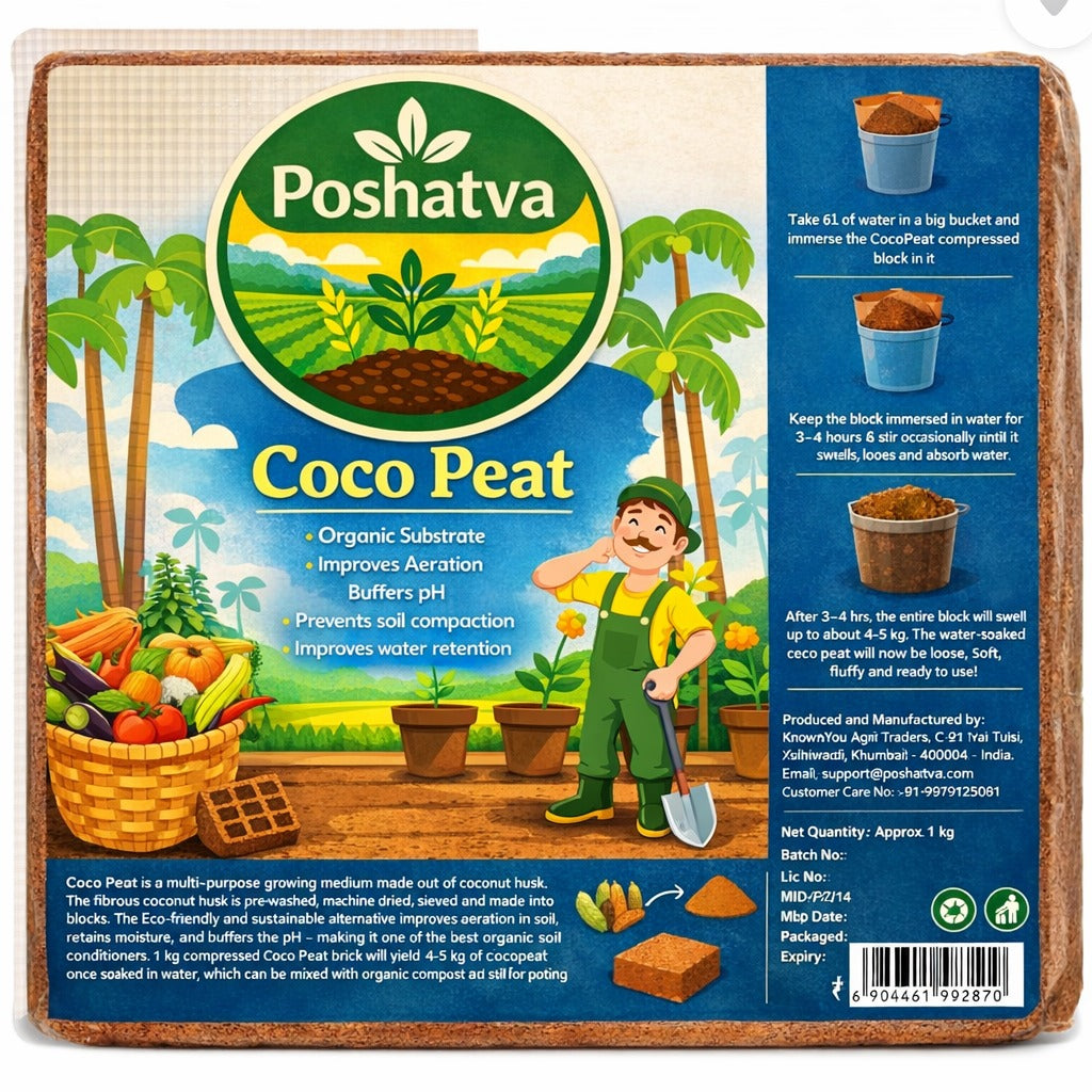 Poshatva Coco Peat block pack details and instructions