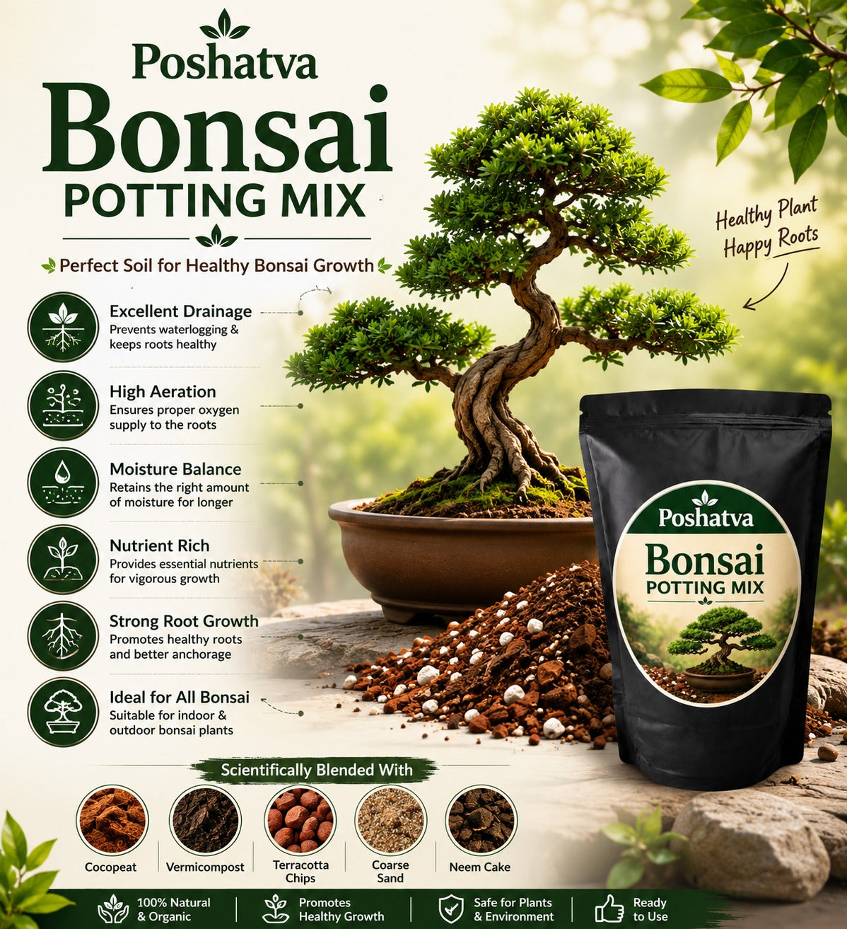 Poshatva Bonsai Potting Mix | Premium Soil Mix for Indoor & Outdoor Bonsai Plants