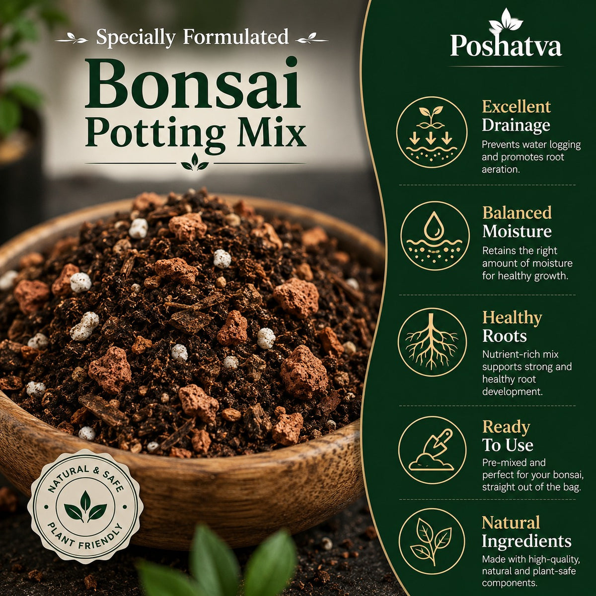Poshatva Bonsai Starter Kit – 2KG Potting Mix, Ceramic Bonsai Pot, Terracotta Chips & Training Wire