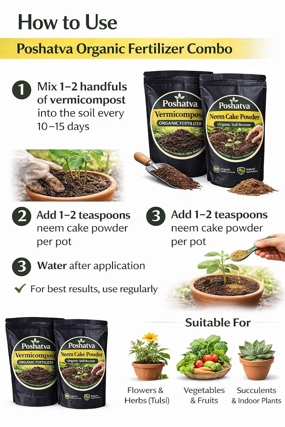 How to use the Vermicompost + Neem Cake combo