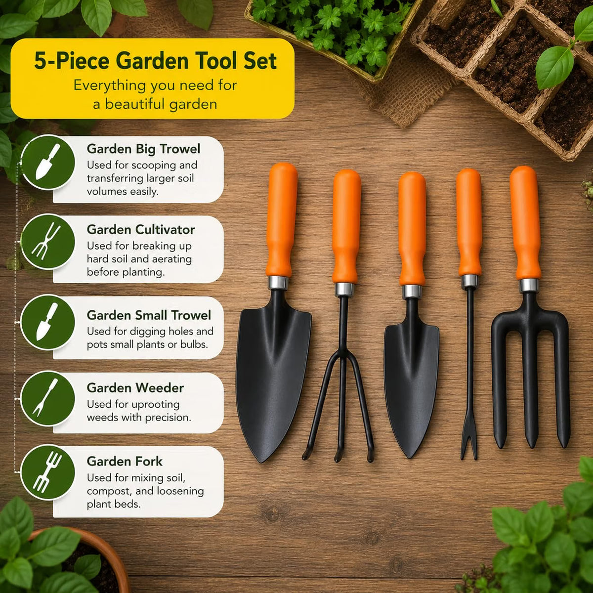 What each garden tool is used for
