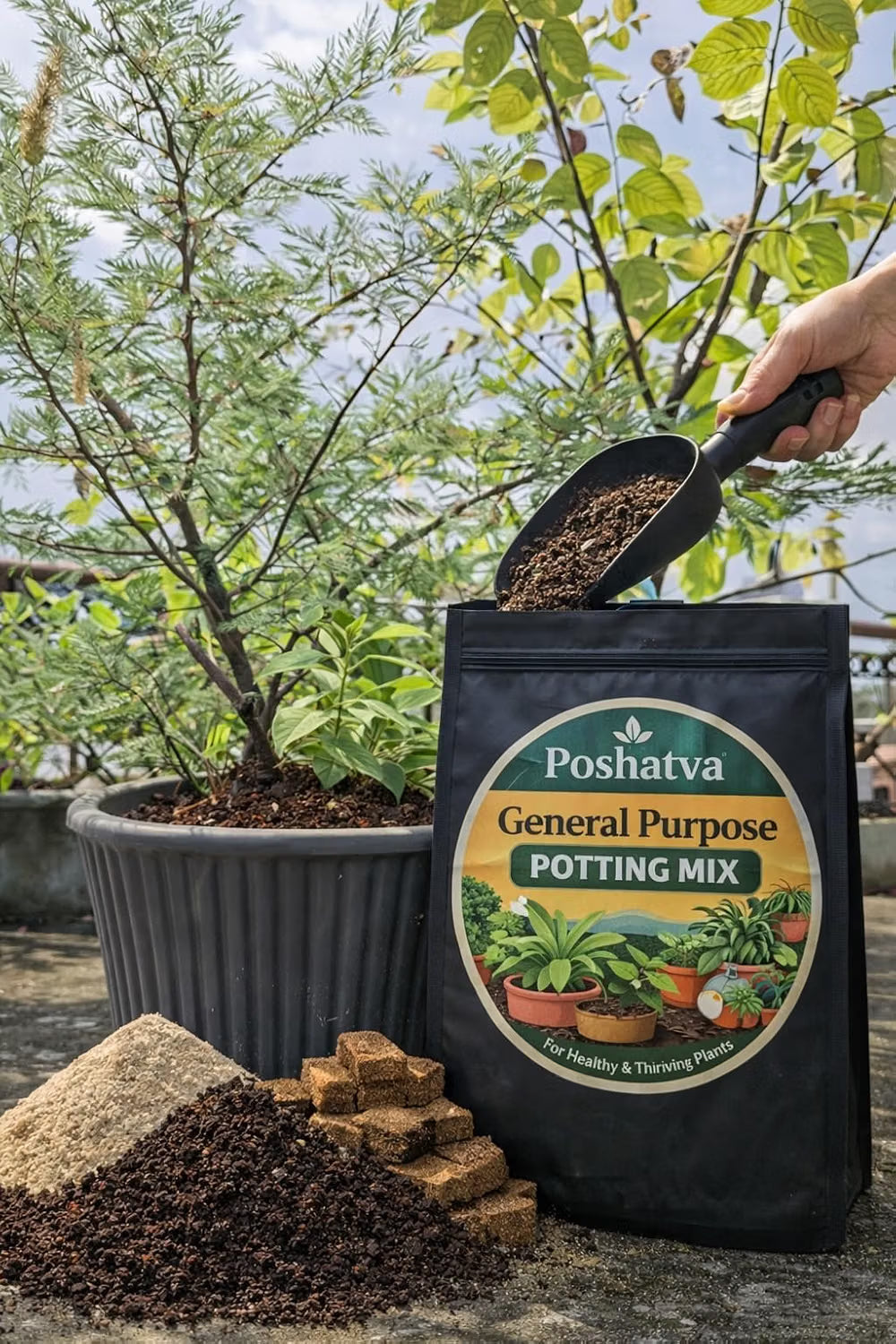 Repotting a plant with General Purpose Potting Mix