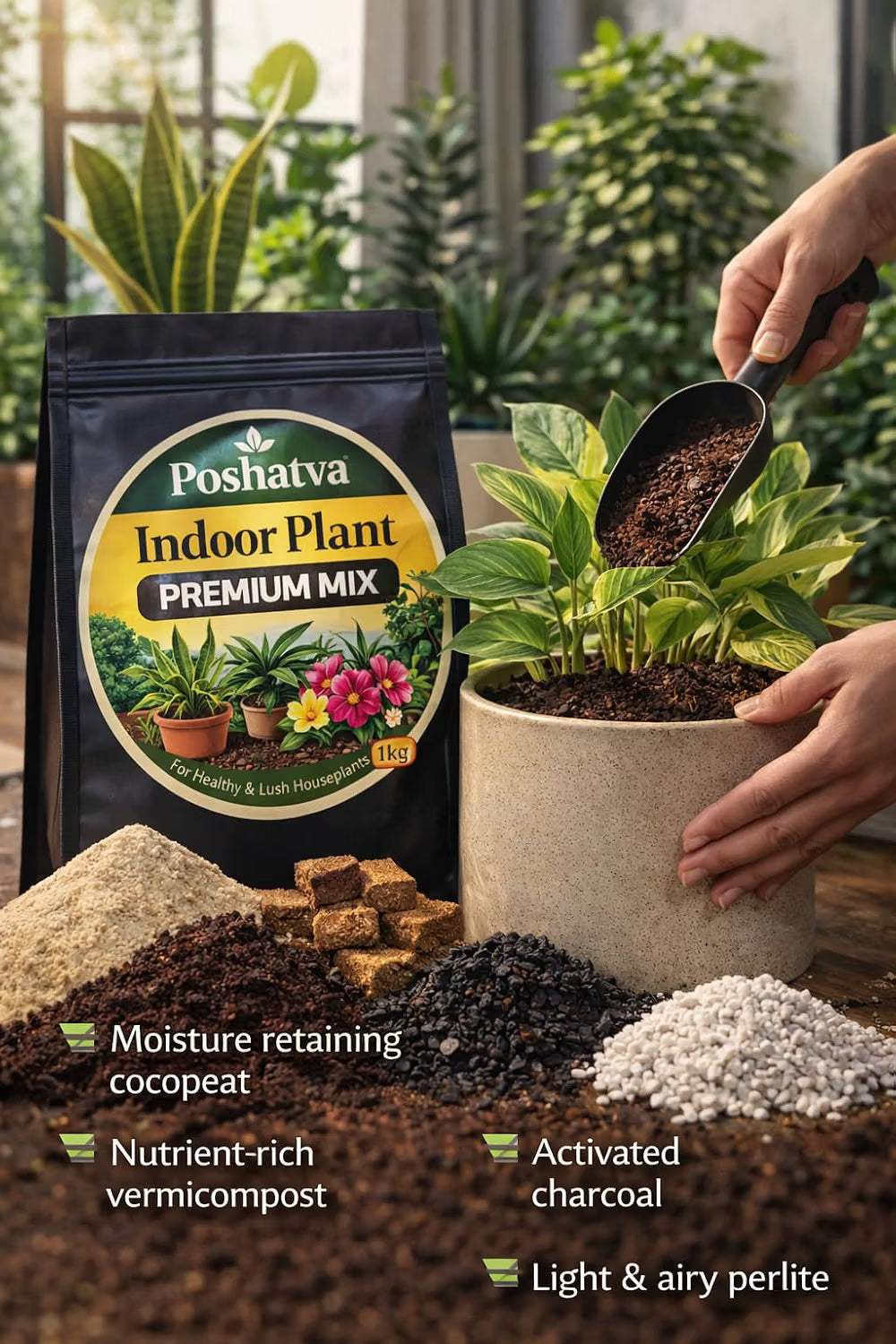 Potting an indoor plant with Indoor Plant Premium Mix