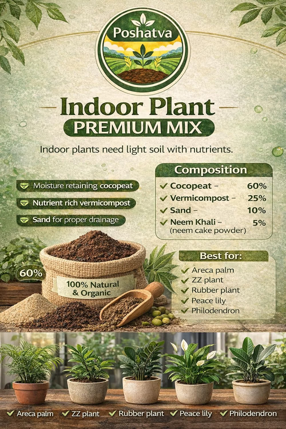 Indoor Plant Premium Mix composition and best plants