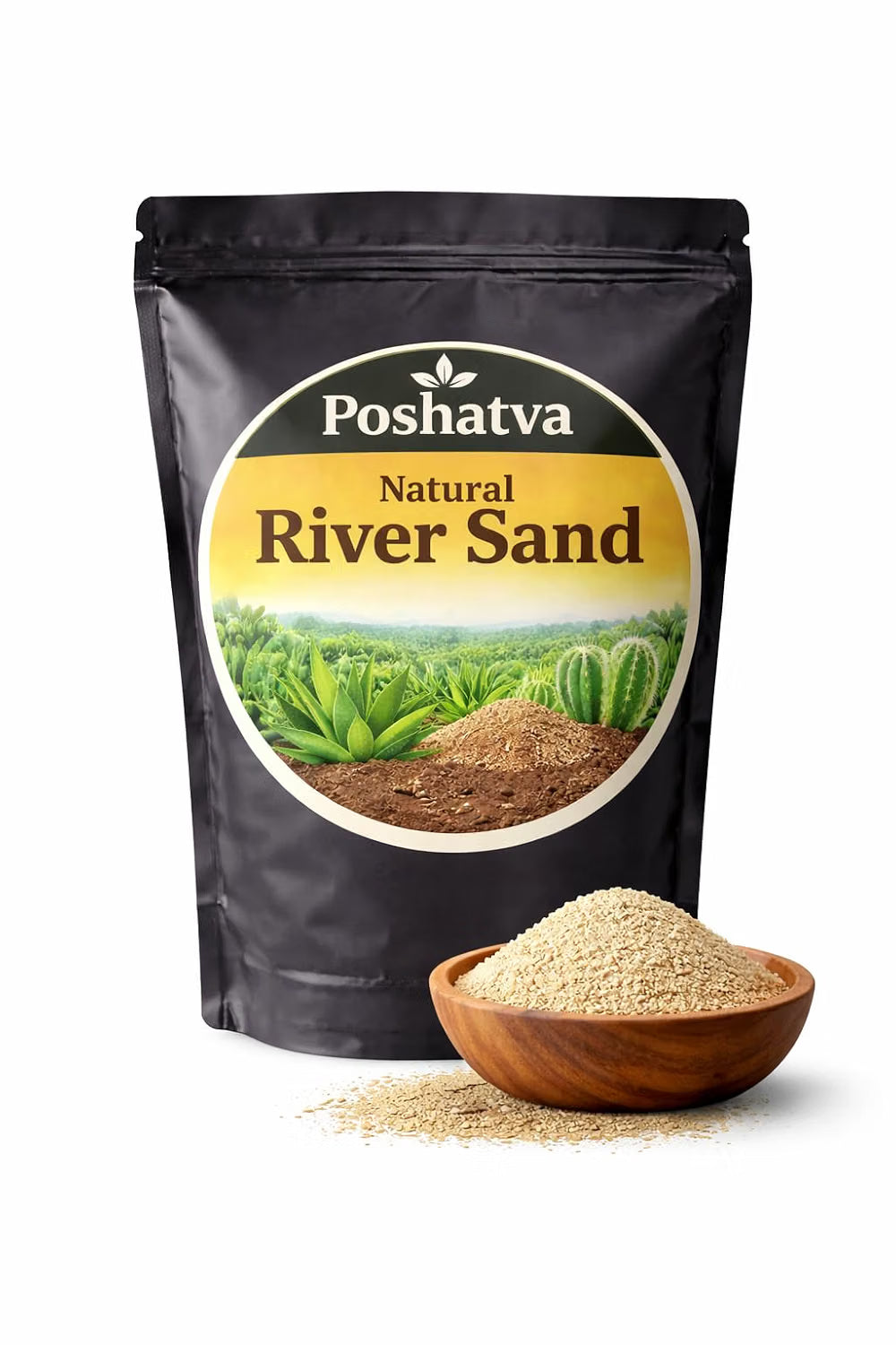 Poshatva Natural River Sand pack with sand in a bowl