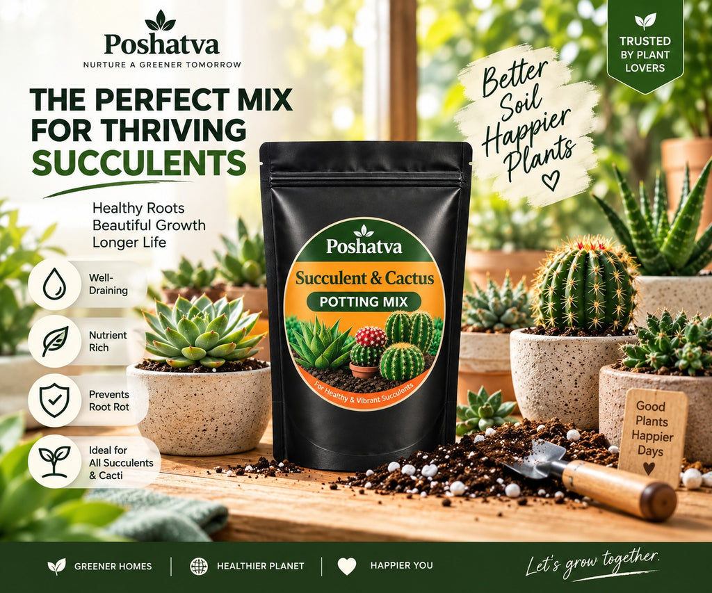 Poshatva Succulent & Cactus Potting Mix | Fast Draining Soil Mix for Succulents & Cactus | Ready-to-Use Potting Soil for Indoor & Terrace Plants