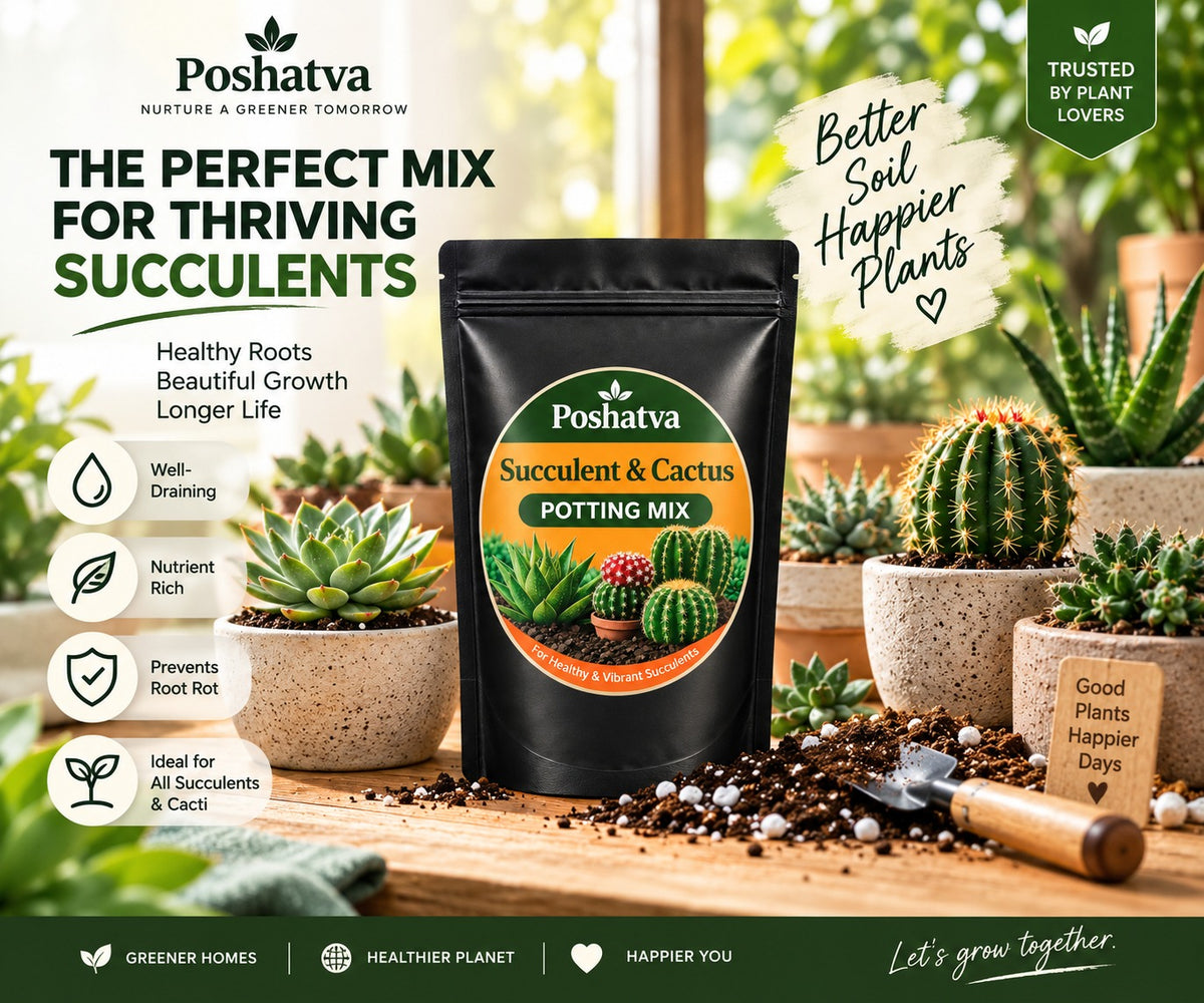 Poshatva Succulent & Cactus Potting Mix | Fast Draining Soil Mix for Succulents & Cactus | Ready-to-Use Potting Soil for Indoor & Terrace Plants