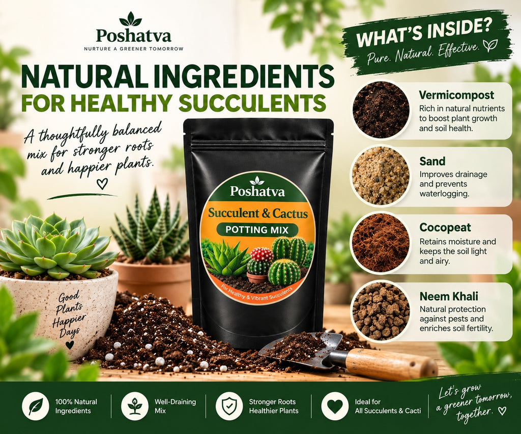 Poshatva Succulent & Cactus Potting Mix | Fast Draining Soil Mix for Succulents & Cactus | Ready-to-Use Potting Soil for Indoor & Terrace Plants