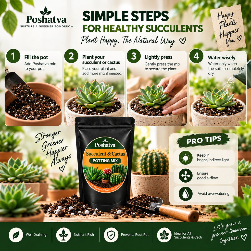 Poshatva Succulent & Cactus Potting Mix | Fast Draining Soil Mix for Succulents & Cactus | Ready-to-Use Potting Soil for Indoor & Terrace Plants