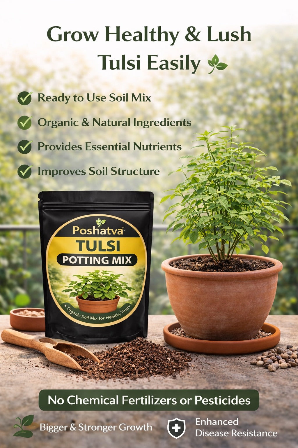 Poshatva Tulsi Potting Mix | Organic Soil Mix for Healthy Tulsi Growth