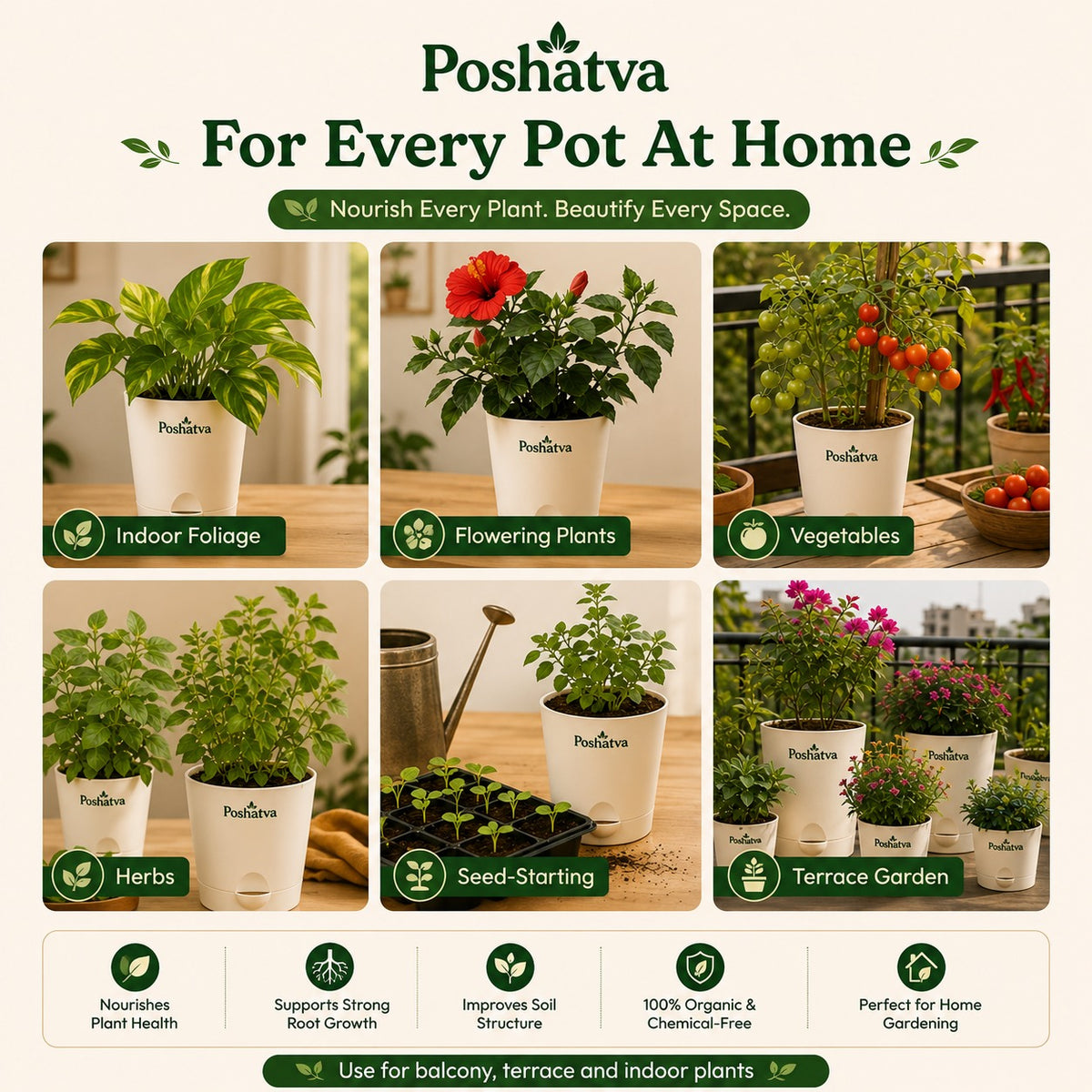Poshatva Vermicompost | 100% Organic Earthworm Compost | Natural Soil Enricher for Plants & Gardening