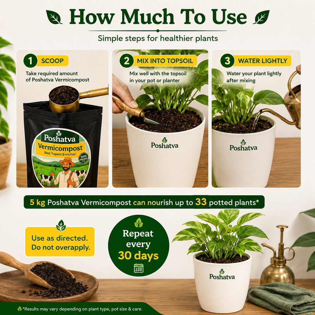 Poshatva Vermicompost | 100% Organic Earthworm Compost | Natural Soil Enricher for Plants & Gardening