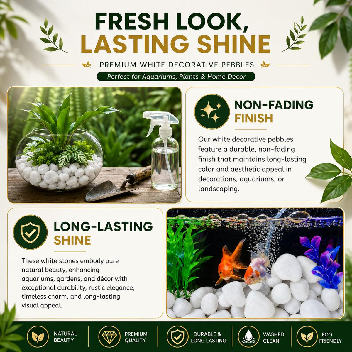 White pebbles in terrarium and aquarium