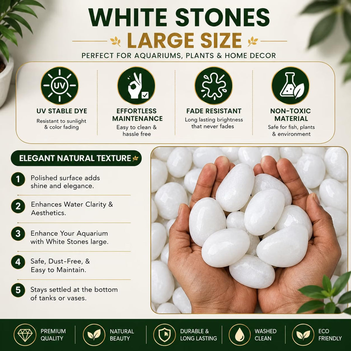 Large white stones in hand for size